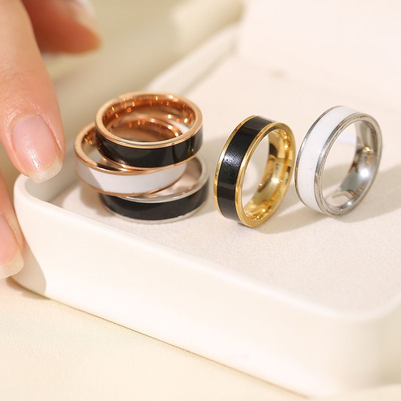 Casual Simple Style Round Stainless Steel Polishing Epoxy Plating Rings