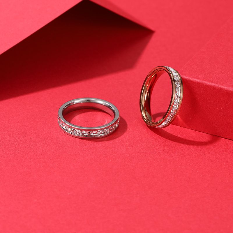 Casual Simple Style Round Stainless Steel Epoxy Plating Inlay Zircon Rings
