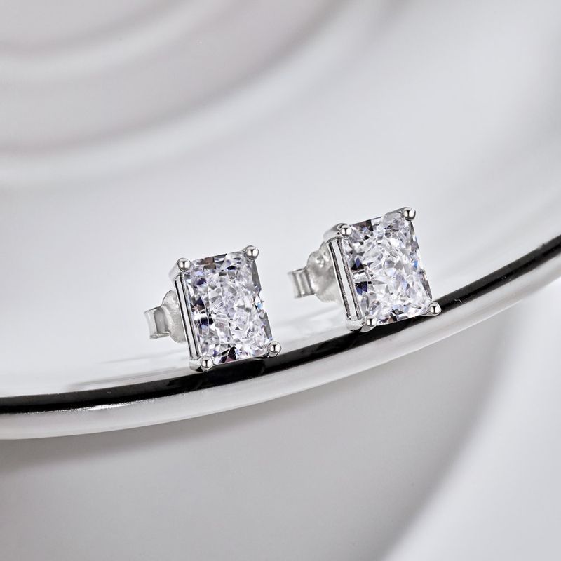 1 Pair Casual Simple Style Rectangle Sterling Silver Plating Inlay Zircon Ear Studs