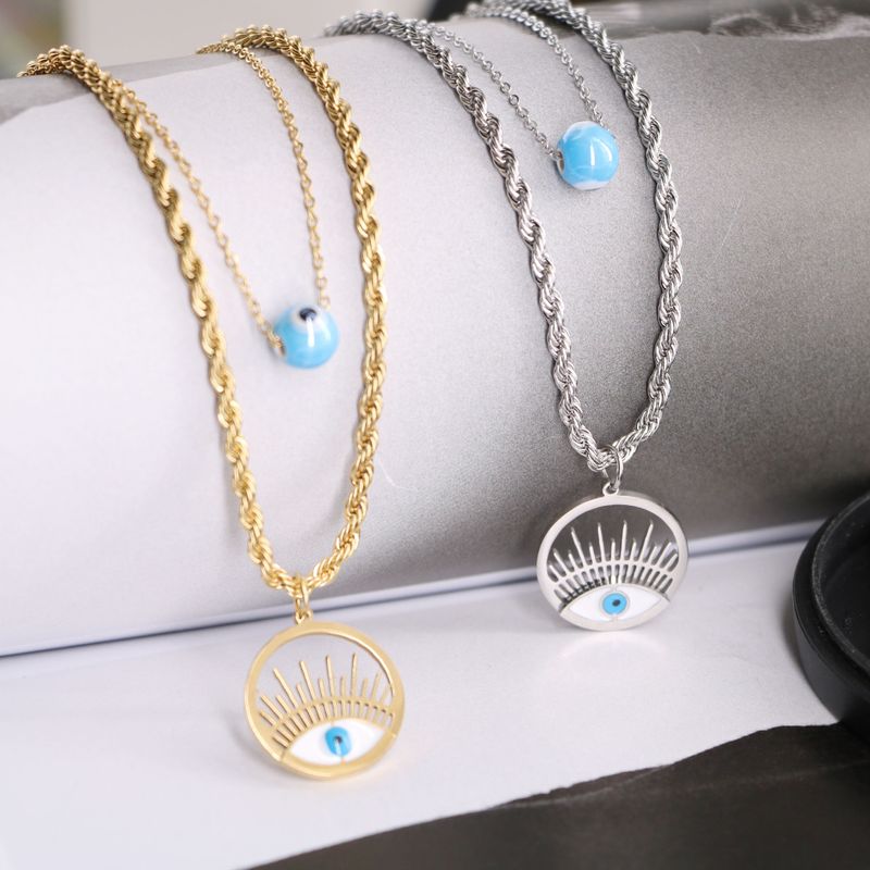Casual Simple Style Devil's Eye Titanium Steel Enamel Plating Hollow Out Layered Necklaces