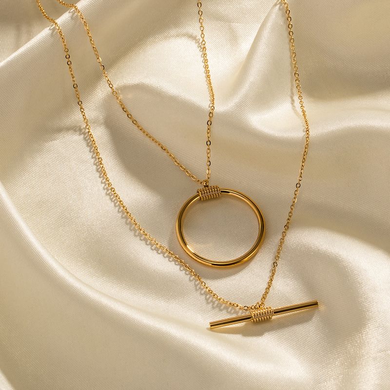 Einfacher Stil Runden Rostfreier Stahl Überzug Vergoldet Geschichtete Halskette