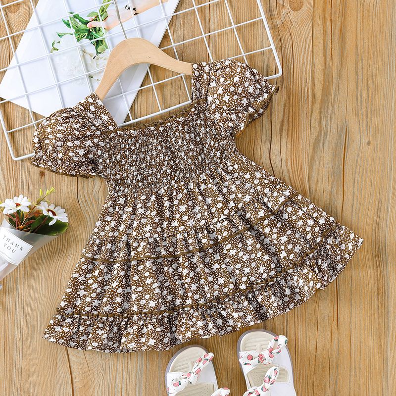 Princess Cute Bohemian Ditsy Floral Plant Flower Printing Backless Polyester Girls Dresses