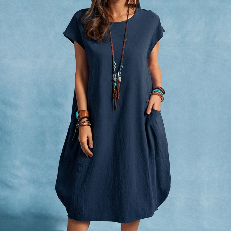 Women's Regular Dress Casual Classical Classic Style Round Neck Short Sleeve Solid Color Midi Dress Holiday
