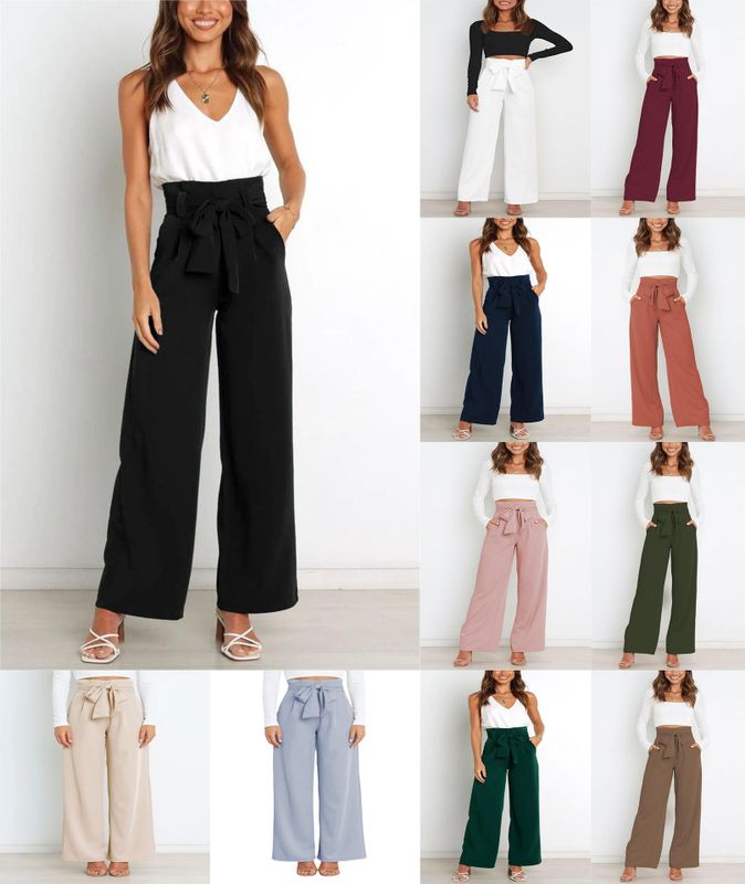 Women's Holiday Simple Style Streetwear Solid Color Full Length Bowknot Straight Pants