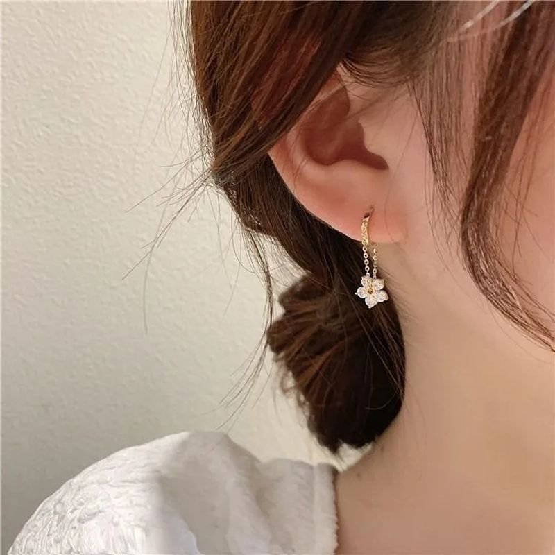 Sweet Flower Alloy Inlay Rhinestones Women's Drop Earrings