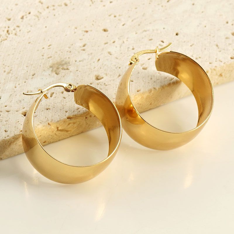 1 Pair Exaggerated French Style Round Plating Stainless Steel Titanium Steel 18K Gold Plated Hoop Earrings