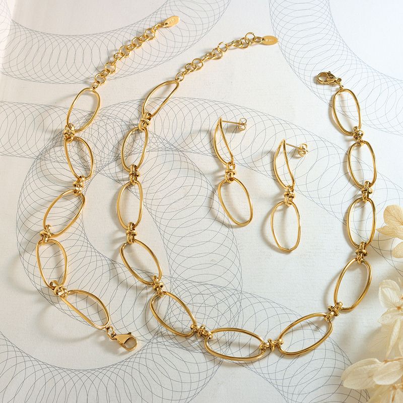 Großhandel Einfacher Stil Knoten Titan Stahl Überzug 18 Karat Vergoldet Armbänder Ohrringe Halskette