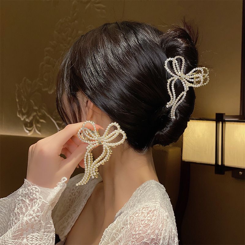 Sweet Simple Style Bow Knot Metal Handmade Inlay Artificial Rhinestones Artificial Pearls Hair Claws