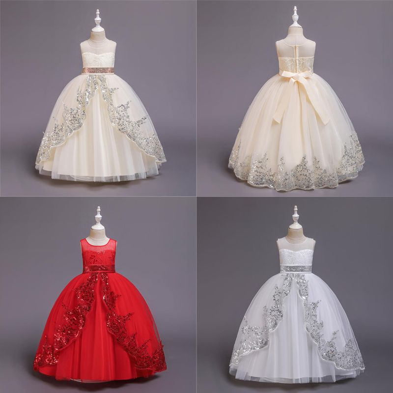 Elegant Princess Solid Color Sequins Polyester Girls Dresses
