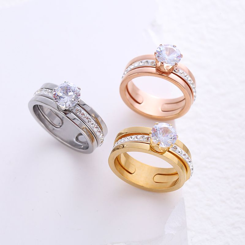 304 Stainless Steel 18K Gold Plated Commute Plating Inlay Geometric Artificial Rhinestones Rings