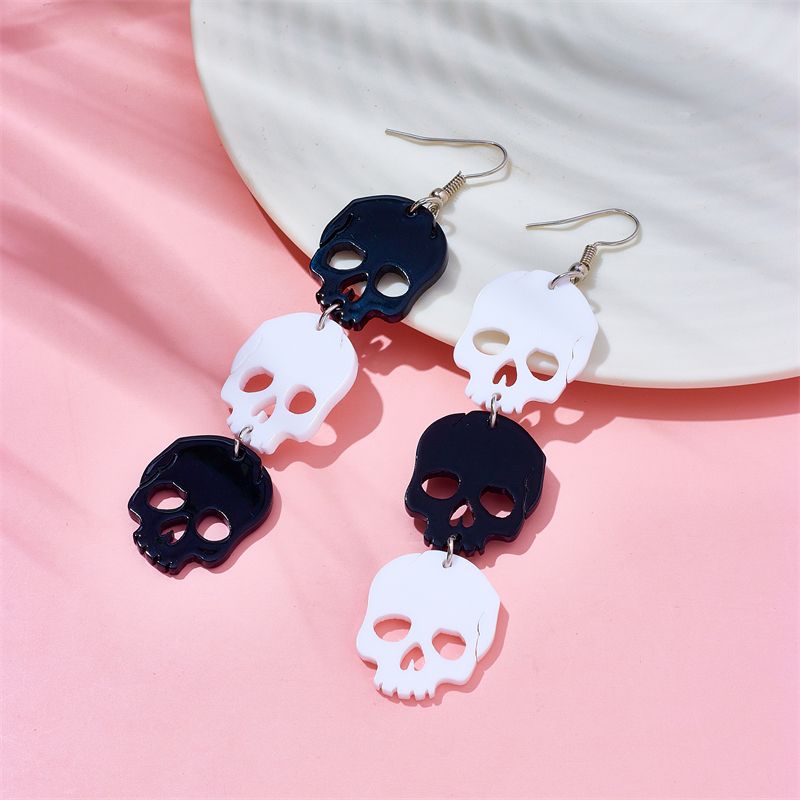1 Pair Funny Skull Arylic Drop Earrings