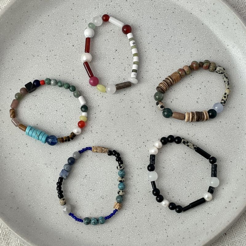 Ethnic Style Color Block Rhombus Beaded Natural Stone Bracelets