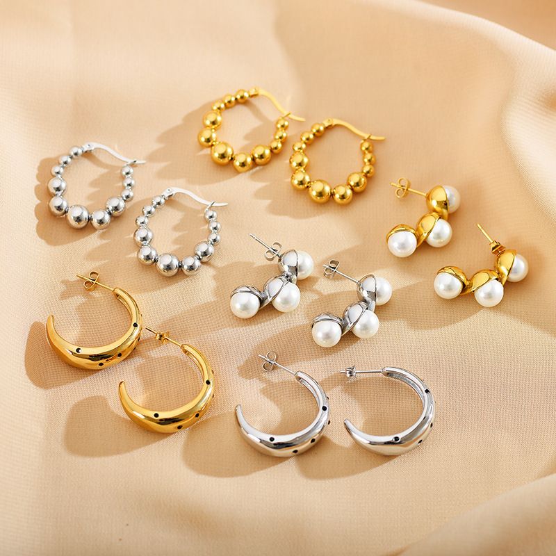 1 Paar Retro Geometrisch Kupfer Überzug Inlay Künstliche Perlen Ohrringe