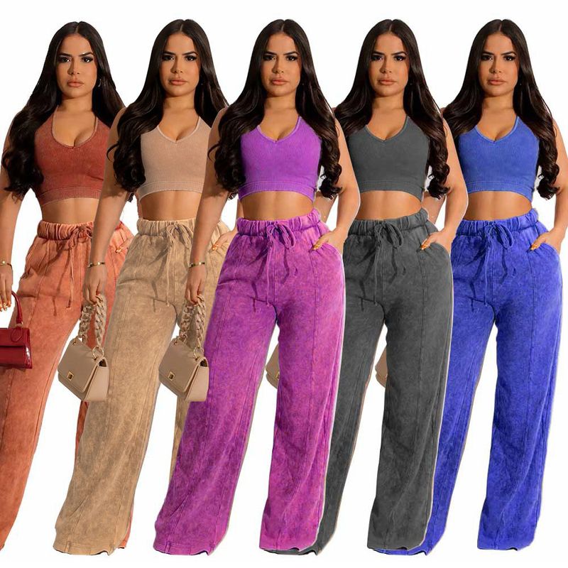 Women's Streetwear Solid Color Polyester Patchwork Pants Sets