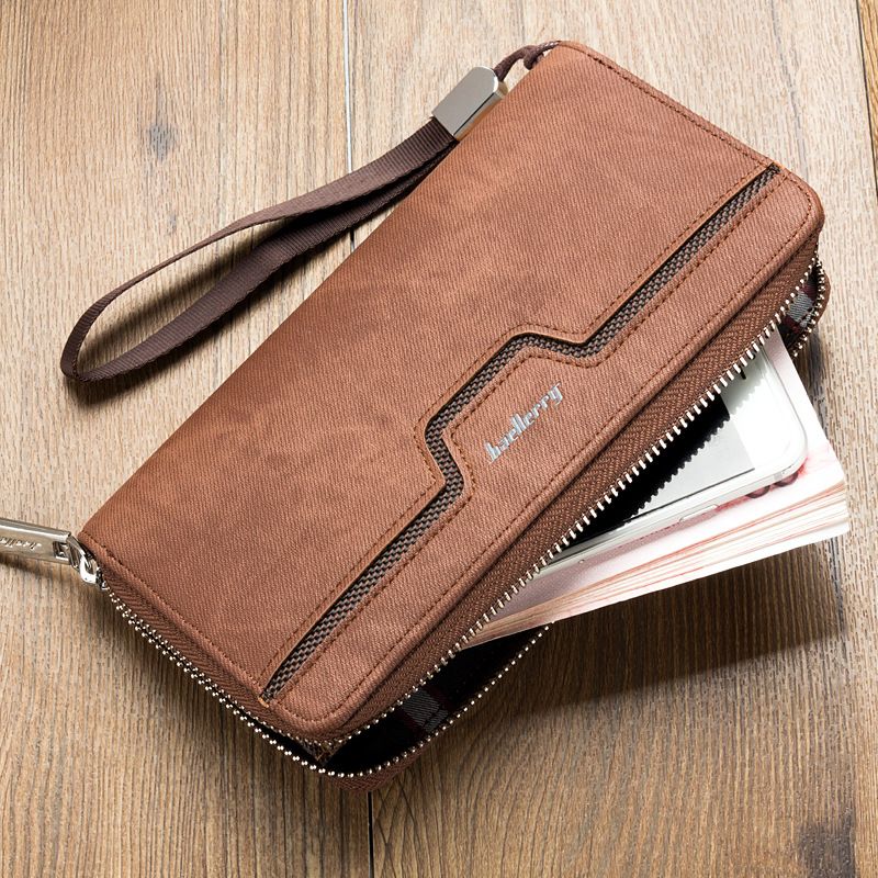 Men's Solid Color Pu Leather Zipper Wallets