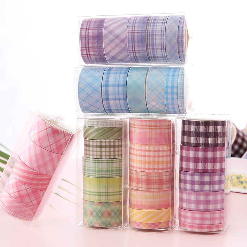 Korean Plaid And Paper Adhesive Tape Set Creative Stationery Diy Plaid Hand Account Handmade Stickers Exclusive For Cross-border