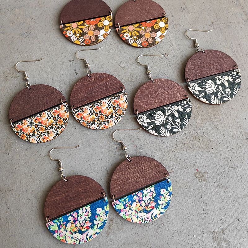 Casual Bohemio Flor Madera Mujeres Pendientes De Gota