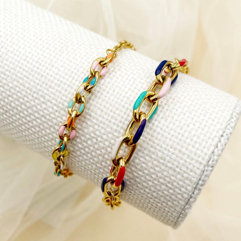 Wholesale Jewelry Hip-Hop Commute Oval 304 Stainless Steel 14K Gold Plated Enamel Plating Bracelets