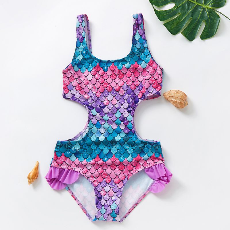 Girl's Cute Marine Style Beach Fish Scales One Pieces 1 Piece