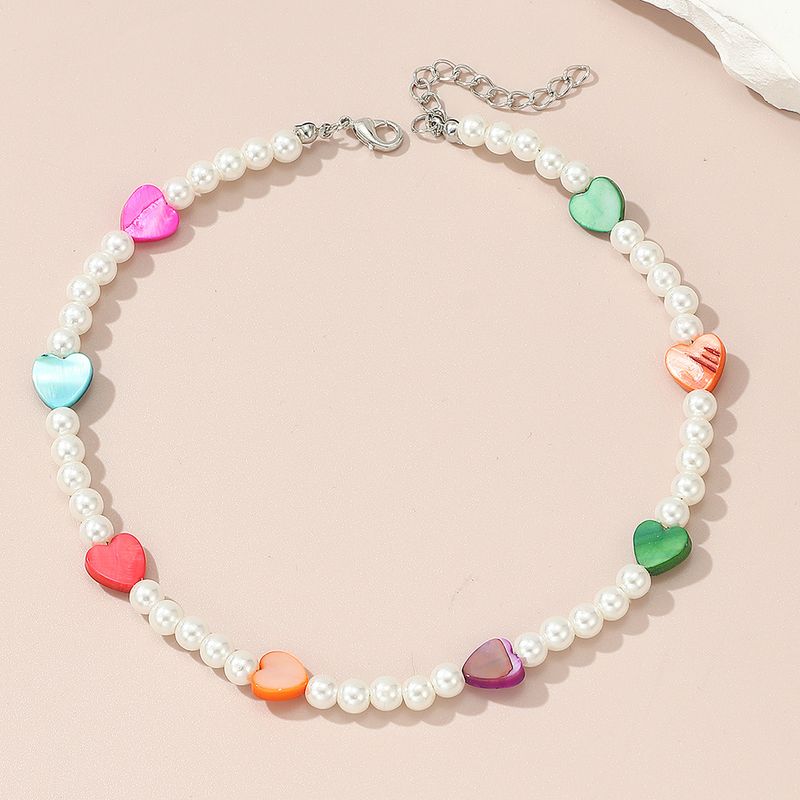 Ins Style Sweet Heart Shape Artificial Pearl Beaded Girl's Necklace