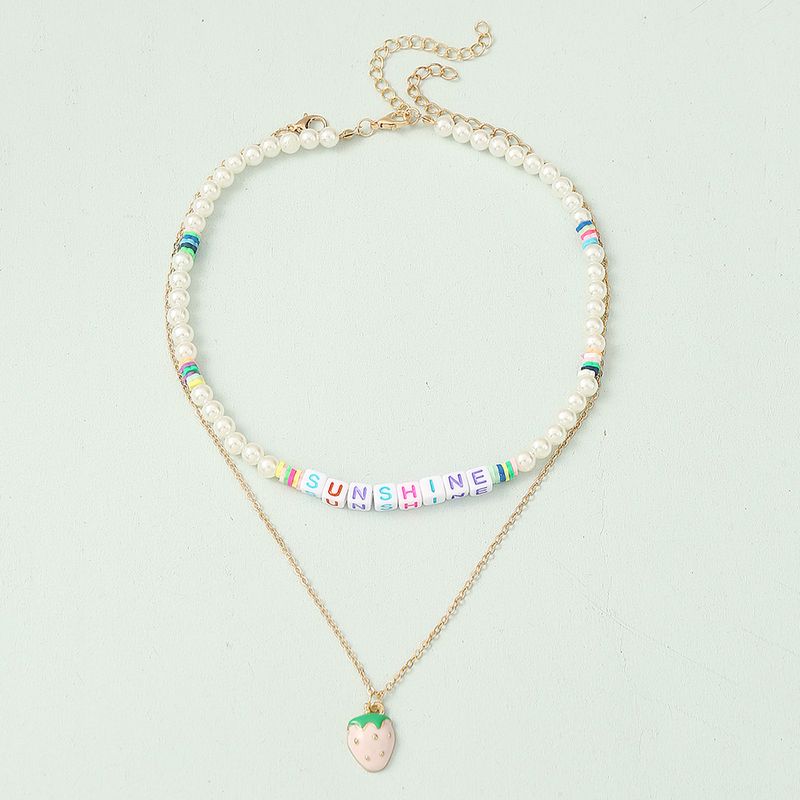 Ins-stil Süss Brief Erdbeere Saatperle Perlen Emaille Perle Mädchen Halskette