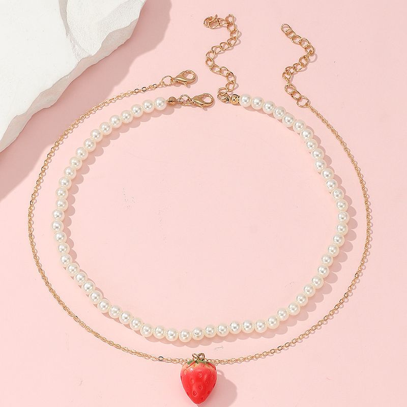 Ins-stil Süss Erdbeere Saatperle Perlen Perle Mädchen Halskette