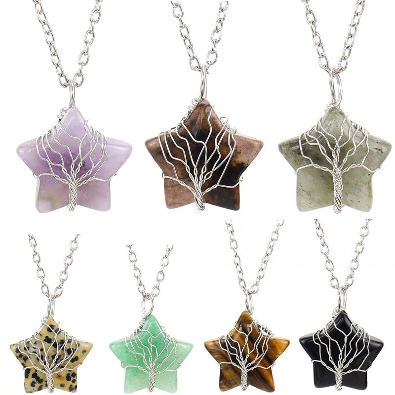 Simple Style Star Natural Stone Ferroalloy Patchwork Pendant Necklace