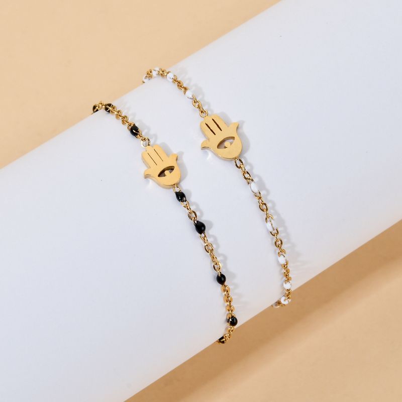 Bohémien Style Simple Paume Œil Acier Inoxydable Émail Placage Évider Bracelets