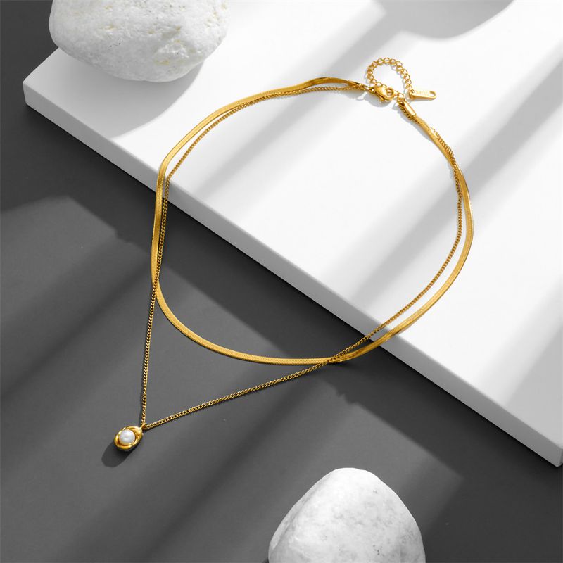 Acero Titanio Chapados en oro de 18k Estilo Vintage Embutido Perlas Artificiales