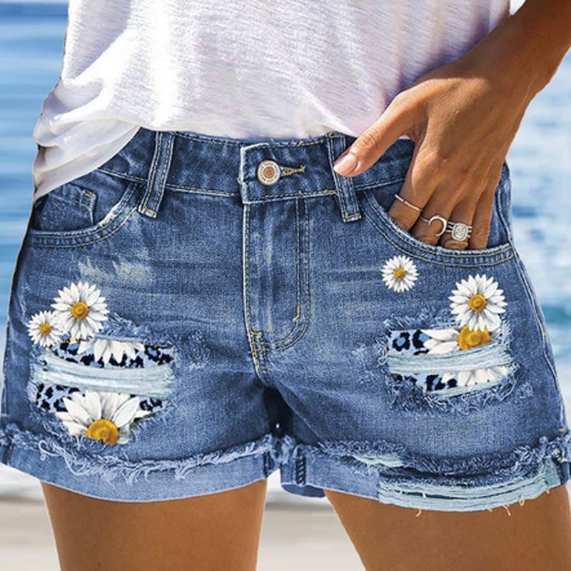 Women's Daily Classic Style Flower Shorts Printing Pocket Straight Pants