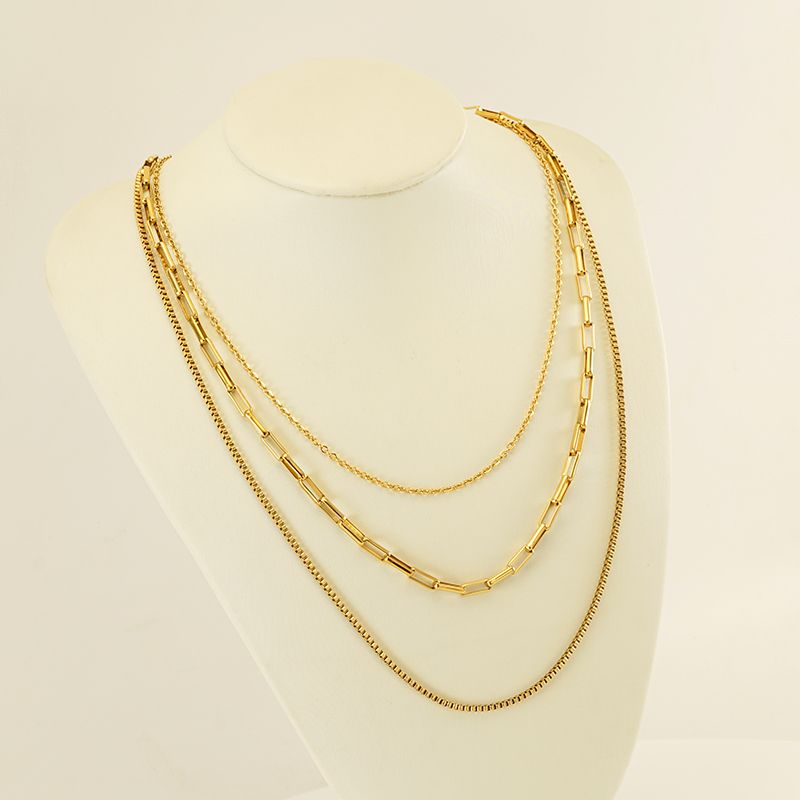 304 Stainless Steel 18K Gold Plated Casual Simple Style Layered Plating Solid Color Titanium Steel Layered Necklaces