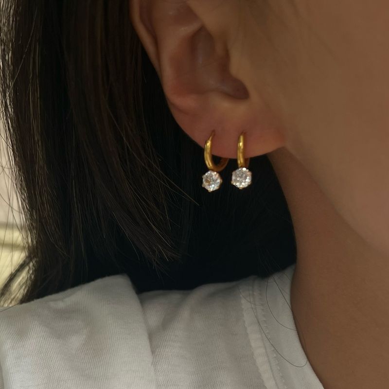 1 Paar Dame Geometrisch Titan Stahl Überzug Inlay Künstliche Edelsteine 18 Karat Vergoldet Ohrringe