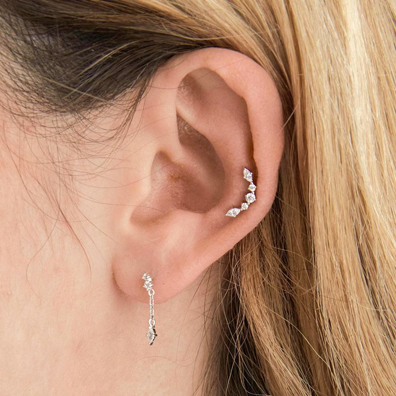 1 Pair Casual Simple Style Water Droplets Copper Plating Chain Inlay Zircon Drop Earrings
