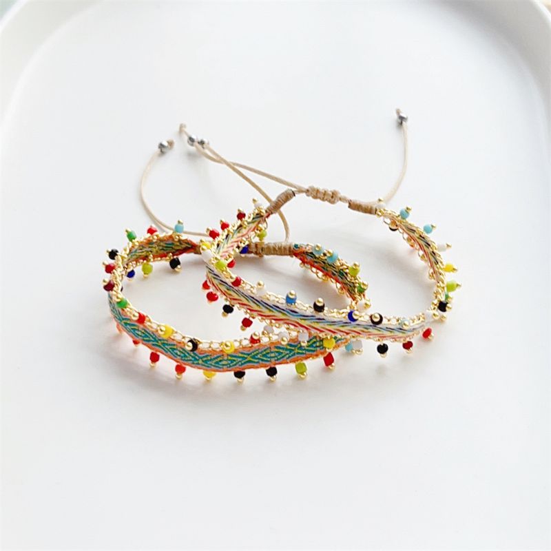 Simple Style Color Block Stainless Steel Seed Bead Ribbon Braid Women's Bracelets