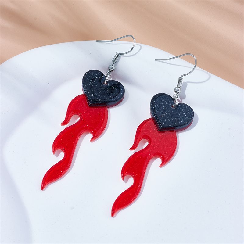 Style Cool Flamme Forme De Cœur Arylique Femmes Boucles D'oreilles