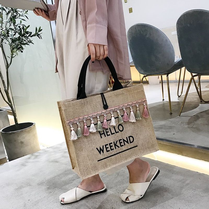 Women's Vintage Style Letter Straw Shopping Bags