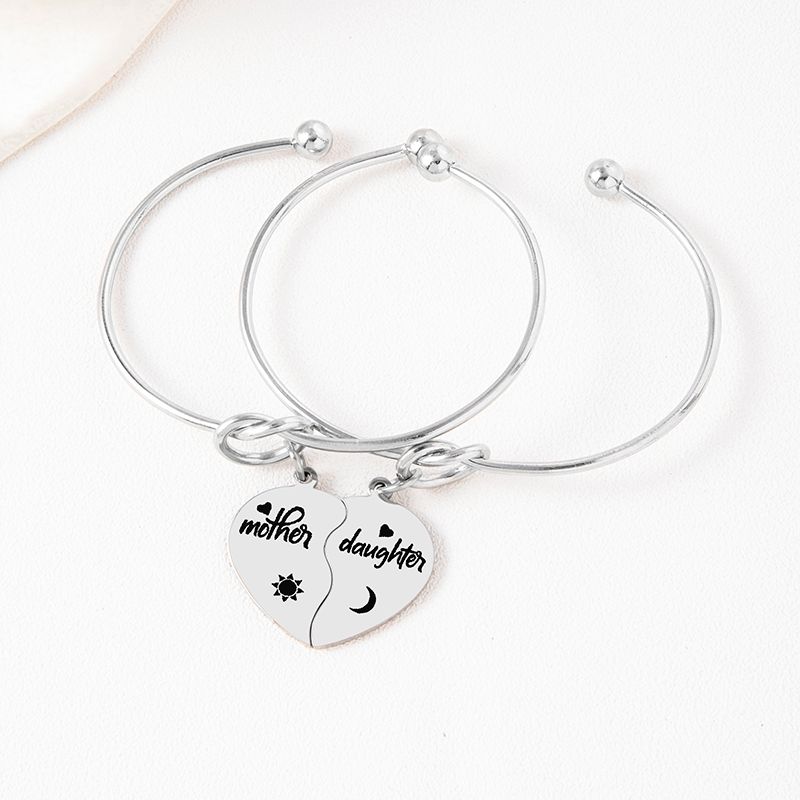 Casual Mama Simple Style Letter Heart Shape Knot Stainless Steel Bangle