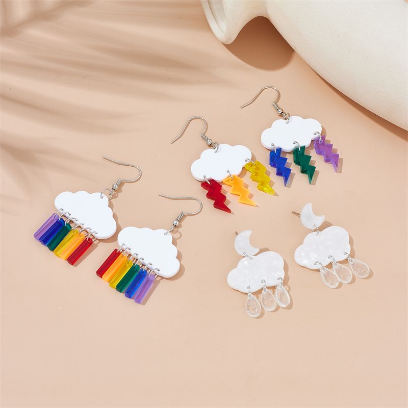Cartoon Style Cute Clouds Water Droplets Lightning Arylic Women's Drop Earrings