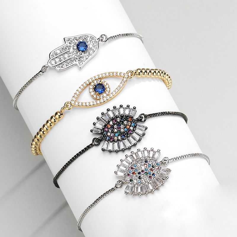 Le Cuivre Glamour Style Classique Géométrique L'Oeil Du Diable Main De Fatima Placage Incruster Zircon Bracelets
