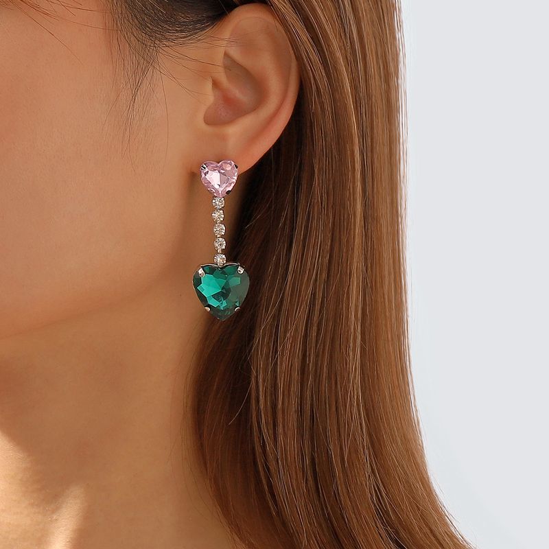 Shiny Heart Shape Alloy Inlay Rhinestones Women's Drop Earrings