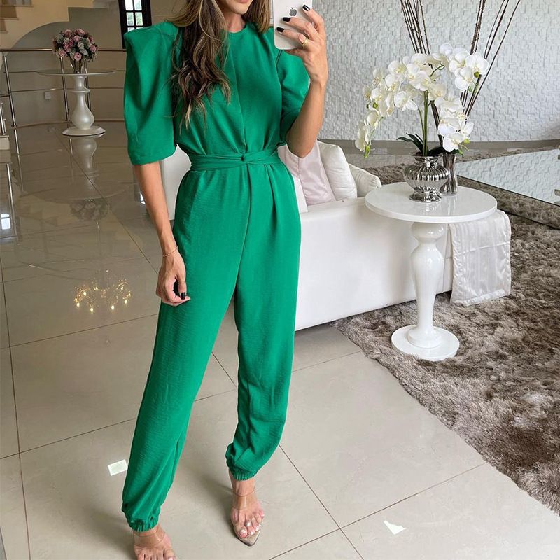 Women's Daily Classic Style Solid Color Full Length Belt Jumpsuits