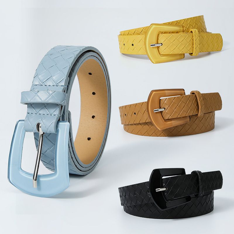 Basic Simple Style Solid Color Pu Leather Resin Patchwork Women's Leather Belts