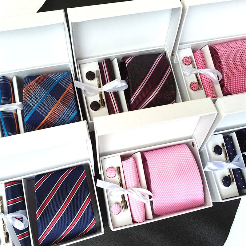 ربطة عنق رجالية هدية مربعة 6-قطعة ربطة عنق مجموعة جيب مربعة العنق كليب بالجملة