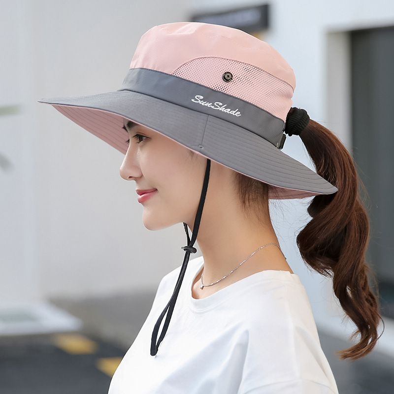 امرأة النمط الكوري كتلة اللون طنف واسعة قبعة الشمس
