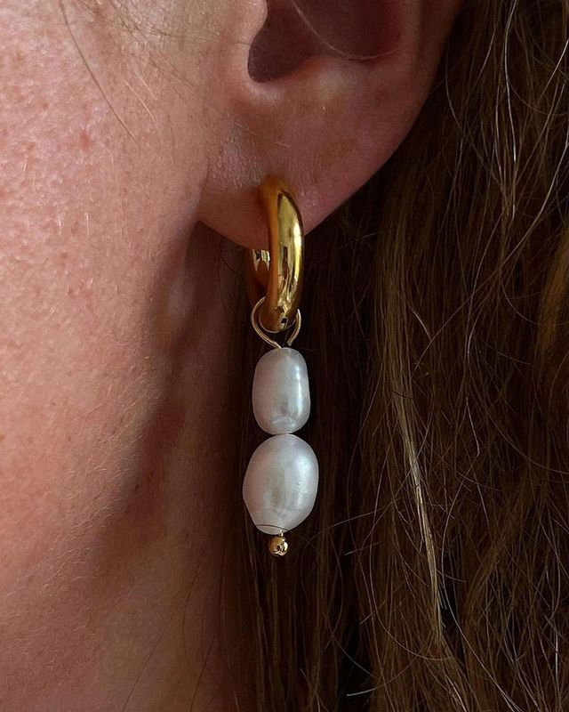 1 Pair Elegant Simple Style Round Freshwater Pearl Titanium Steel Plating 18k Gold Plated Earrings