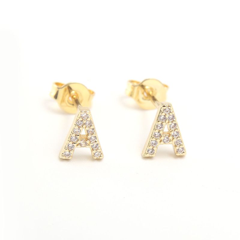 Mode Lettre Le Cuivre Incruster Zircon Boucles D'oreilles 1 Paire