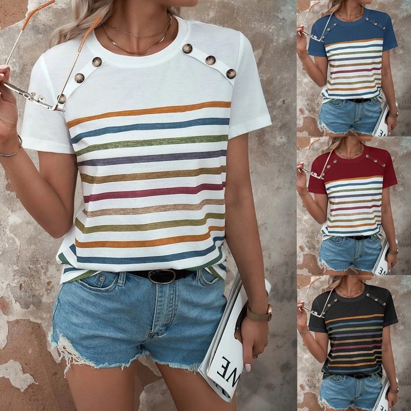Women's T-shirt Short Sleeve T-shirts Patchwork Streetwear Stripe