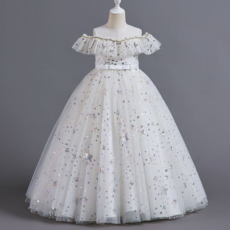 Elegant Princess Star Bow Knot Sequins Polyester Girls Dresses