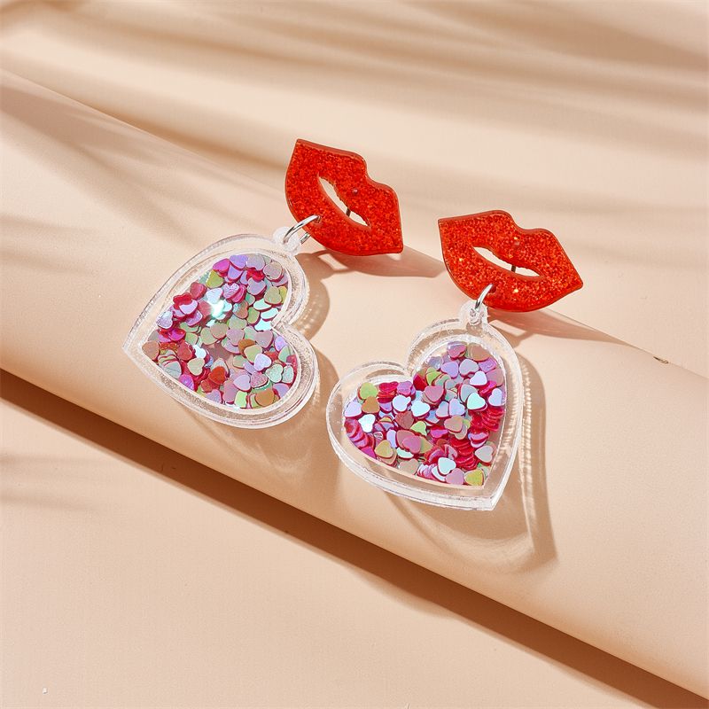 Modern Style Lips Heart Shape Arylic Women's Drop Earrings