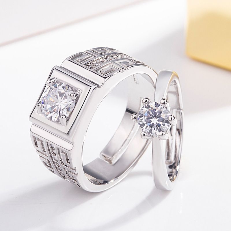 Romantic Shiny Round Square Copper Plating Inlay Zircon White Gold Plated Rings